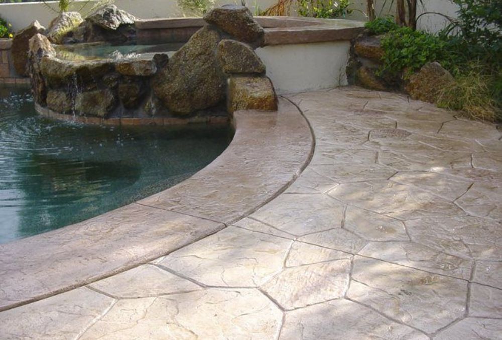Decorative stamped concrete poolside